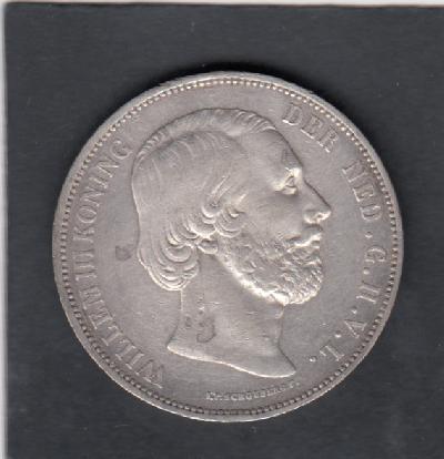 Beschrijving: 2 1/2 Gulden WILLEM III 2e type  
